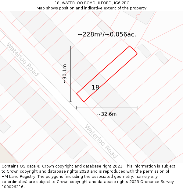 18, WATERLOO ROAD, ILFORD, IG6 2EG: Plot and title map