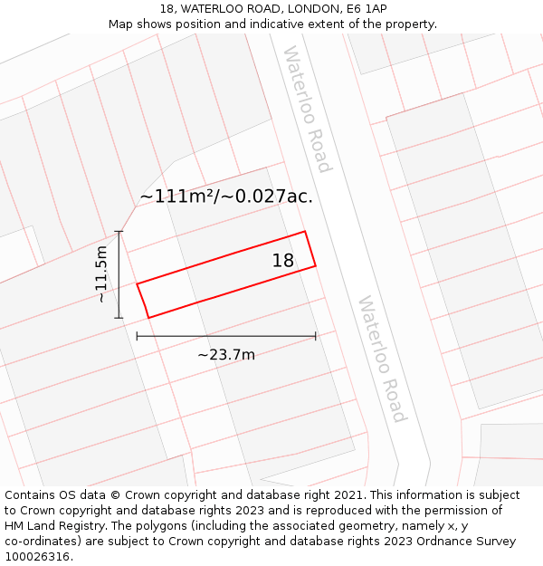 18, WATERLOO ROAD, LONDON, E6 1AP: Plot and title map