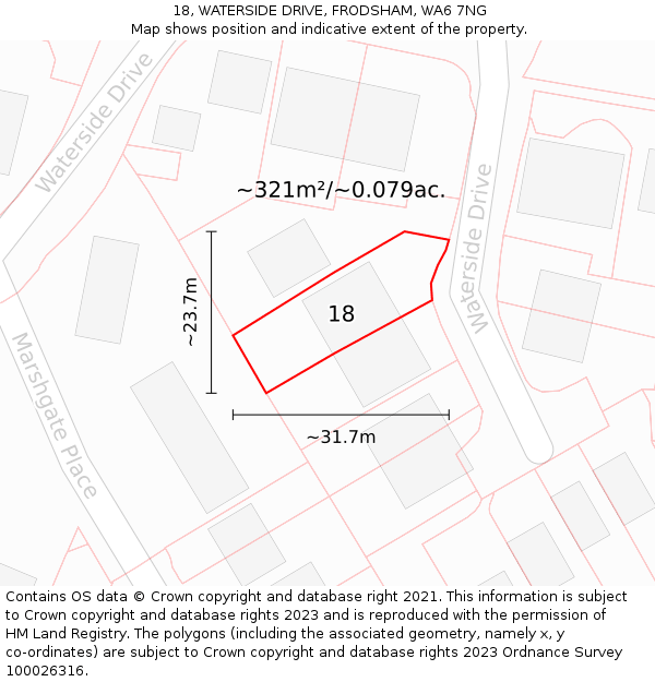 18, WATERSIDE DRIVE, FRODSHAM, WA6 7NG: Plot and title map