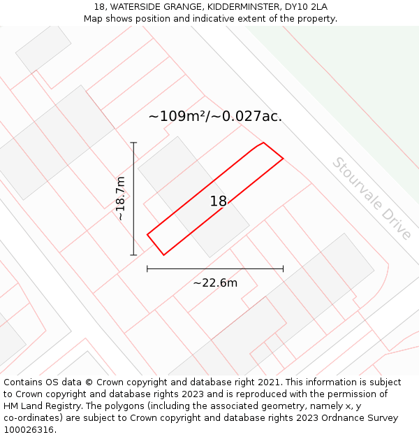 18, WATERSIDE GRANGE, KIDDERMINSTER, DY10 2LA: Plot and title map