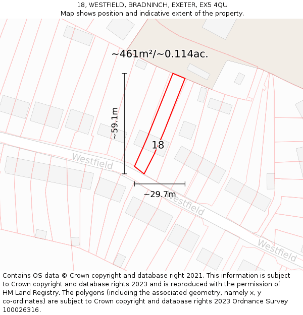 18, WESTFIELD, BRADNINCH, EXETER, EX5 4QU: Plot and title map