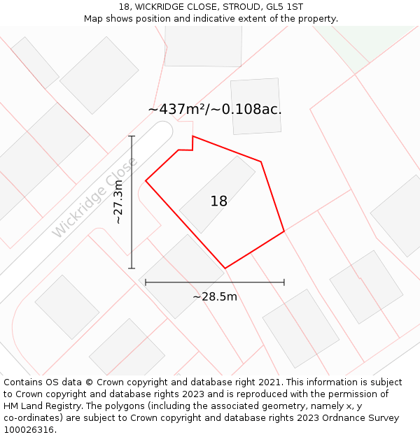 18, WICKRIDGE CLOSE, STROUD, GL5 1ST: Plot and title map
