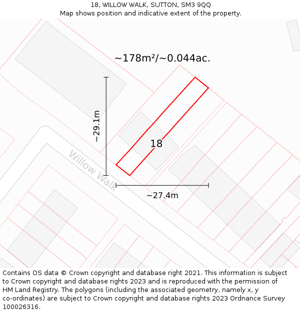 18, WILLOW WALK, SUTTON, SM3 9QQ: Plot and title map