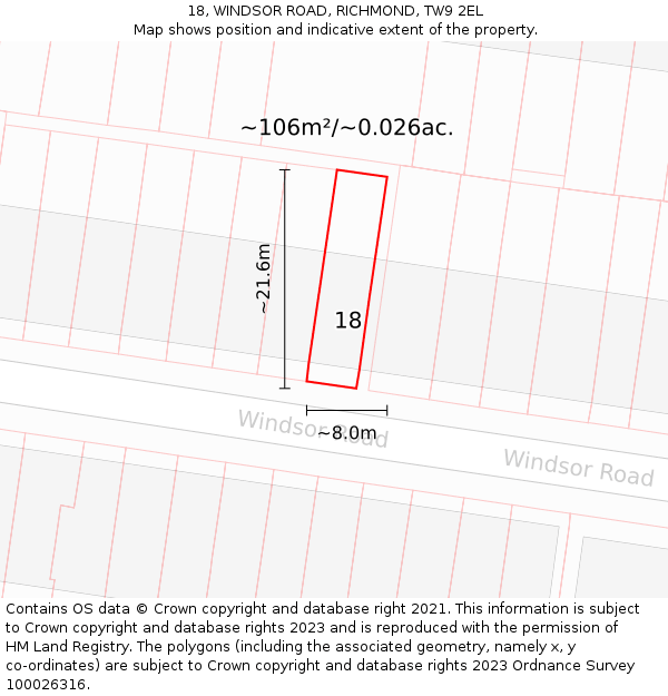 18, WINDSOR ROAD, RICHMOND, TW9 2EL: Plot and title map