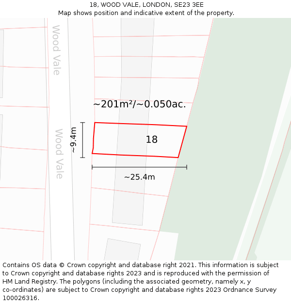 18, WOOD VALE, LONDON, SE23 3EE: Plot and title map