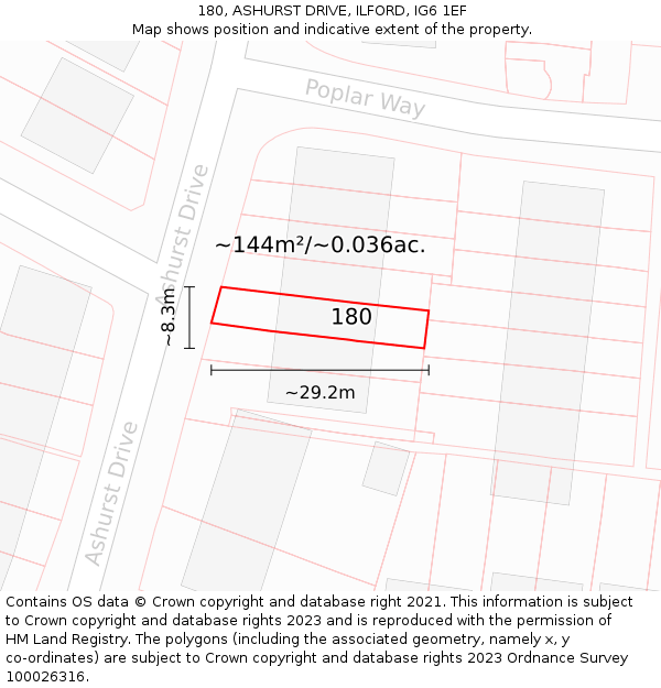 180, ASHURST DRIVE, ILFORD, IG6 1EF: Plot and title map