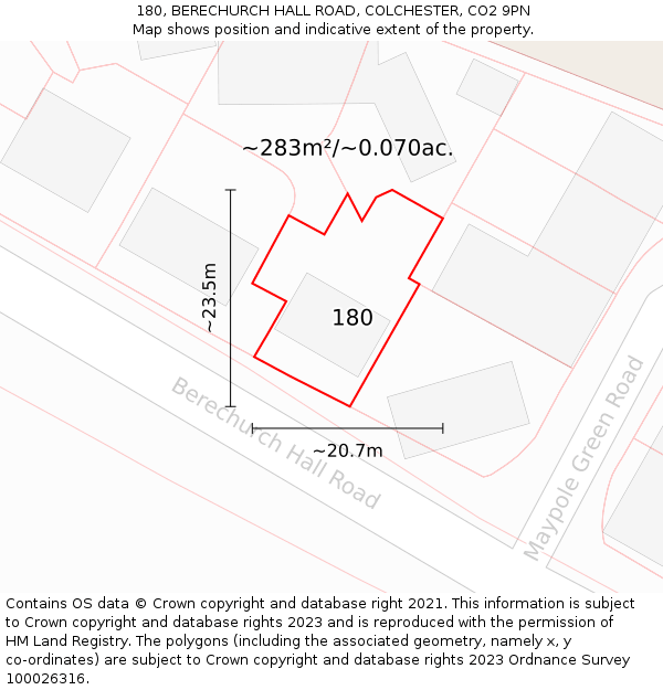 180, BERECHURCH HALL ROAD, COLCHESTER, CO2 9PN: Plot and title map