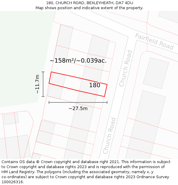 180, CHURCH ROAD, BEXLEYHEATH, DA7 4DU: Plot and title map