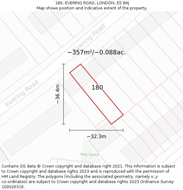 180, EVERING ROAD, LONDON, E5 8AJ: Plot and title map