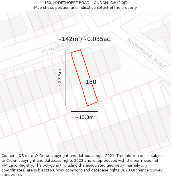 180, HYDETHORPE ROAD, LONDON, SW12 0JD: Plot and title map