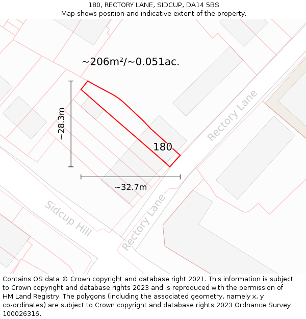 180, RECTORY LANE, SIDCUP, DA14 5BS: Plot and title map