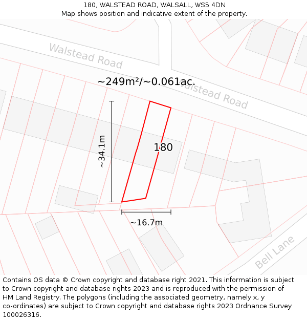 180, WALSTEAD ROAD, WALSALL, WS5 4DN: Plot and title map