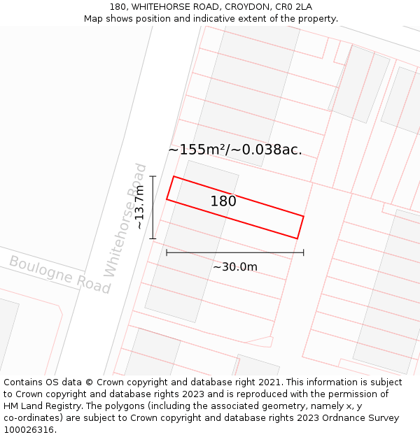 180, WHITEHORSE ROAD, CROYDON, CR0 2LA: Plot and title map