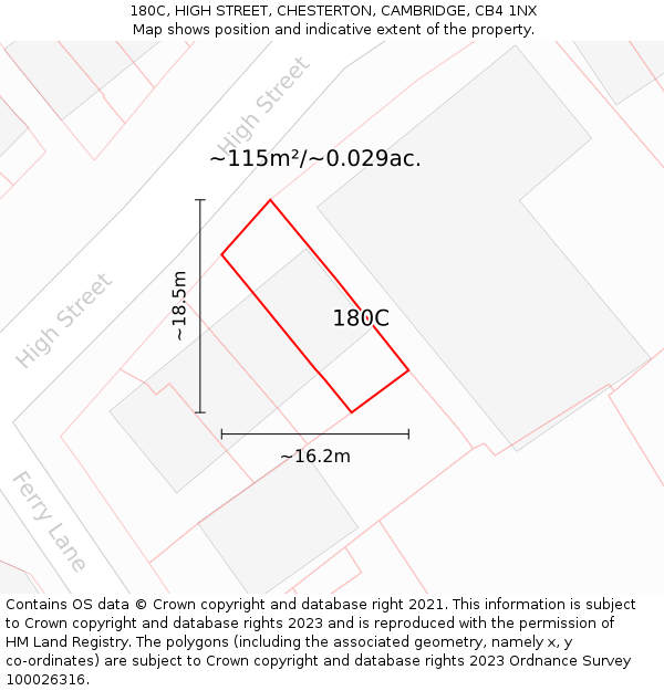 180C, HIGH STREET, CHESTERTON, CAMBRIDGE, CB4 1NX: Plot and title map