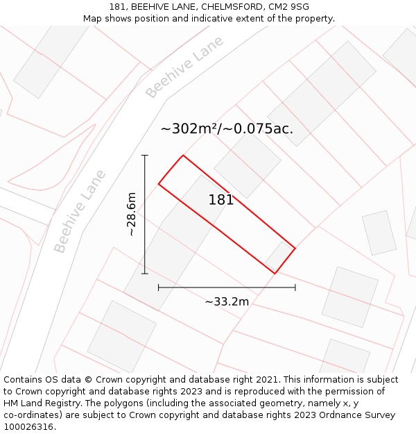 181, BEEHIVE LANE, CHELMSFORD, CM2 9SG: Plot and title map