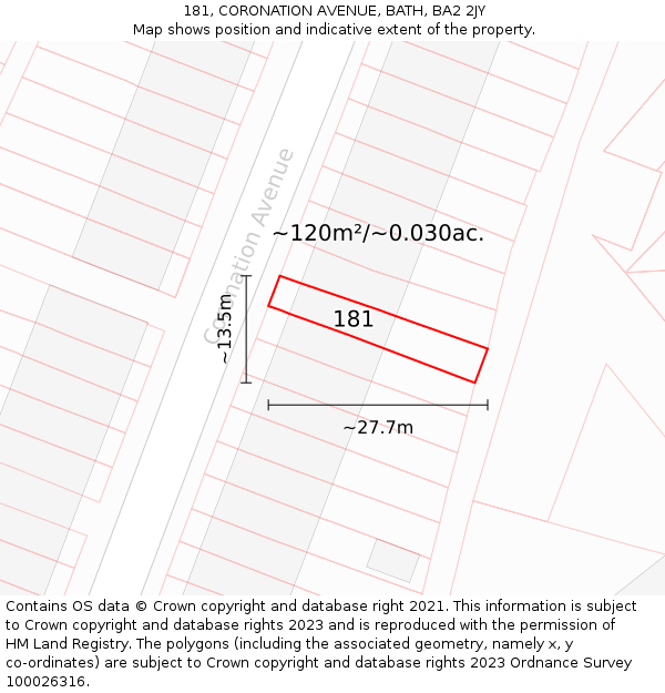 181, CORONATION AVENUE, BATH, BA2 2JY: Plot and title map