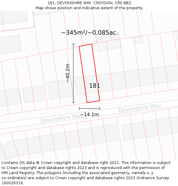 181, DEVONSHIRE WAY, CROYDON, CR0 8BZ: Plot and title map