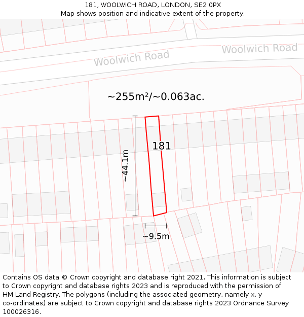 181, WOOLWICH ROAD, LONDON, SE2 0PX: Plot and title map