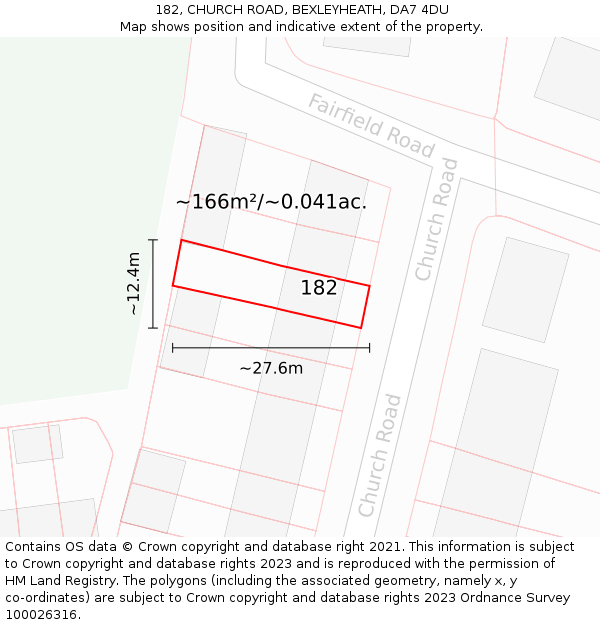 182, CHURCH ROAD, BEXLEYHEATH, DA7 4DU: Plot and title map