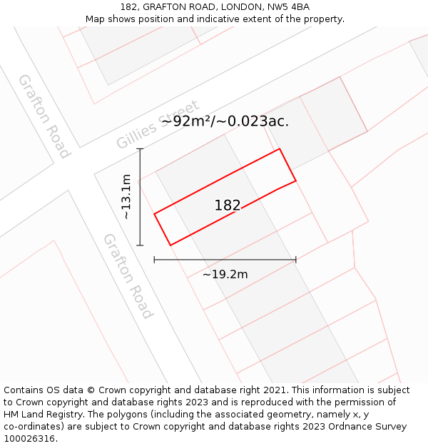 182, GRAFTON ROAD, LONDON, NW5 4BA: Plot and title map