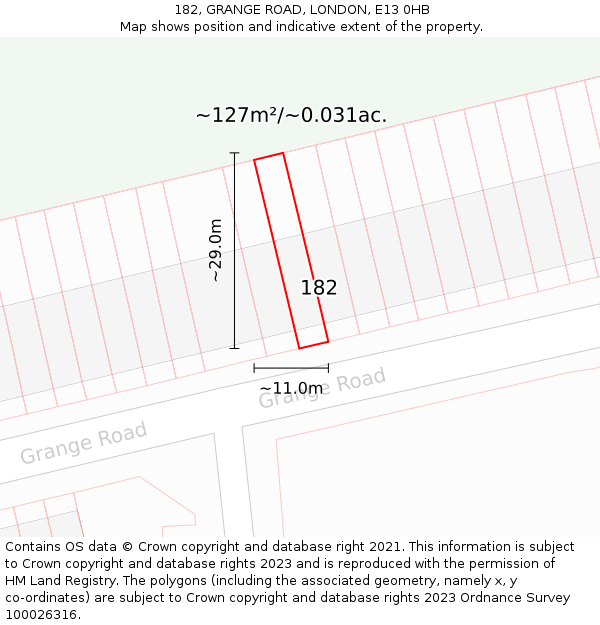 182, GRANGE ROAD, LONDON, E13 0HB: Plot and title map