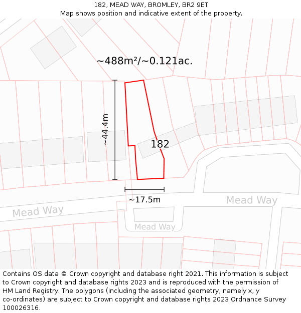 182, MEAD WAY, BROMLEY, BR2 9ET: Plot and title map