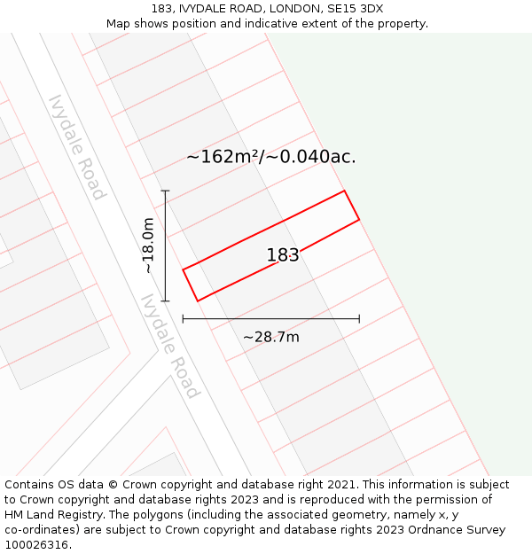 183, IVYDALE ROAD, LONDON, SE15 3DX: Plot and title map