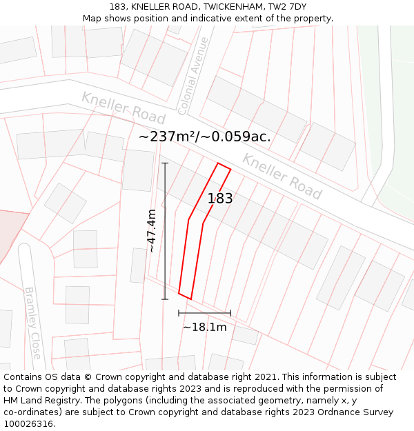 183, KNELLER ROAD, TWICKENHAM, TW2 7DY: Plot and title map