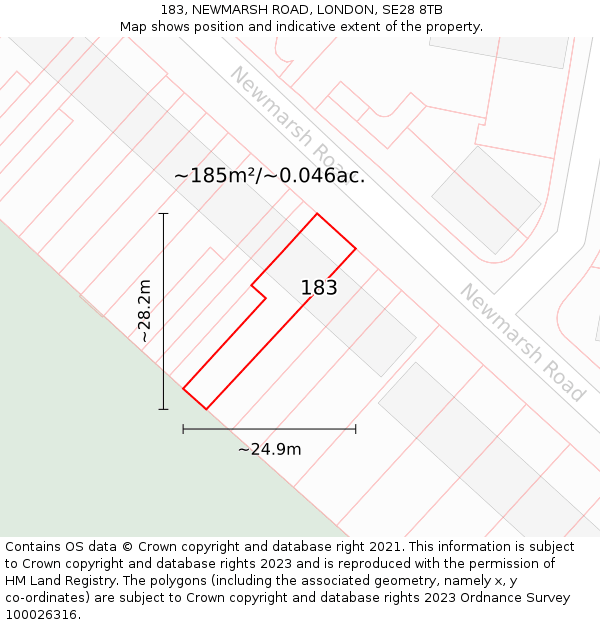 183, NEWMARSH ROAD, LONDON, SE28 8TB: Plot and title map