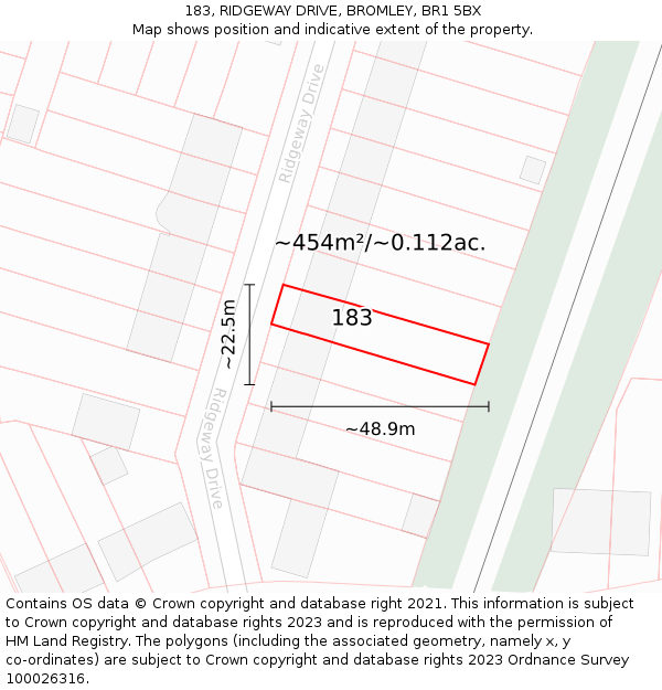 183, RIDGEWAY DRIVE, BROMLEY, BR1 5BX: Plot and title map