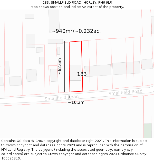183, SMALLFIELD ROAD, HORLEY, RH6 9LR: Plot and title map