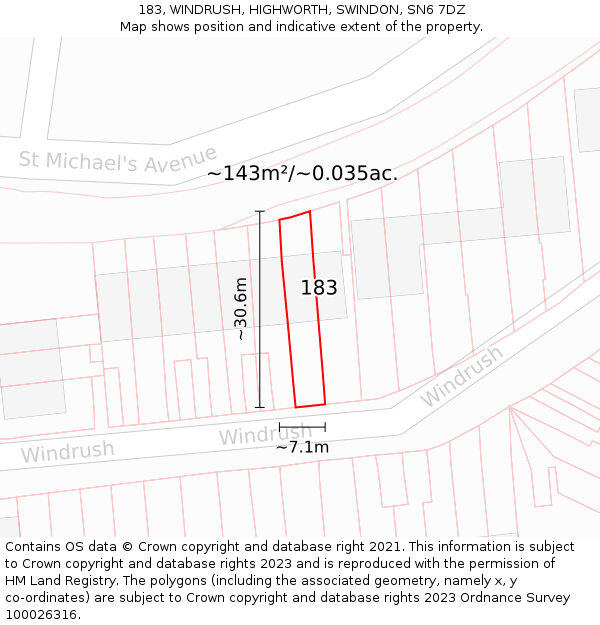183, WINDRUSH, HIGHWORTH, SWINDON, SN6 7DZ: Plot and title map