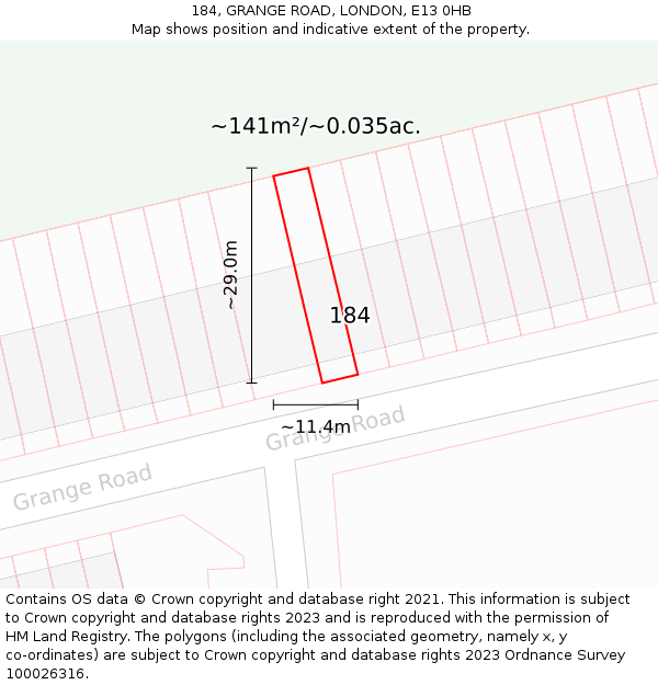 184, GRANGE ROAD, LONDON, E13 0HB: Plot and title map