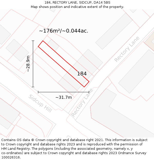 184, RECTORY LANE, SIDCUP, DA14 5BS: Plot and title map