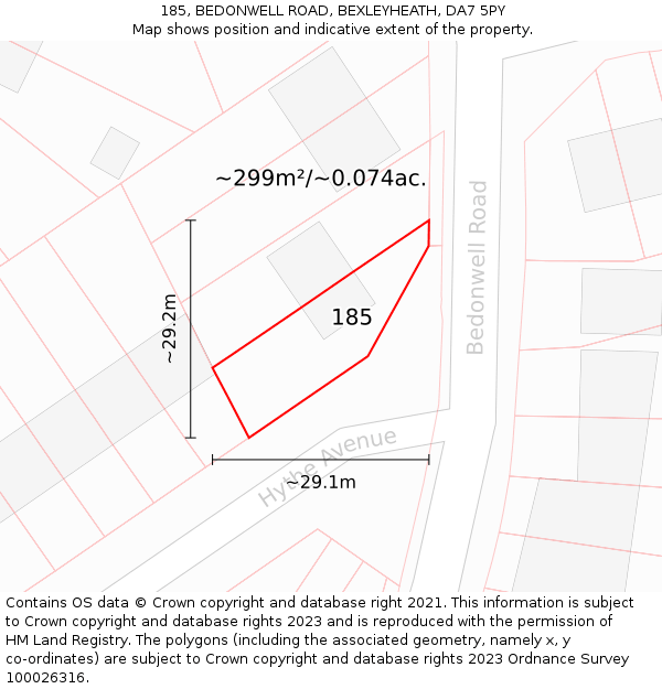 185, BEDONWELL ROAD, BEXLEYHEATH, DA7 5PY: Plot and title map