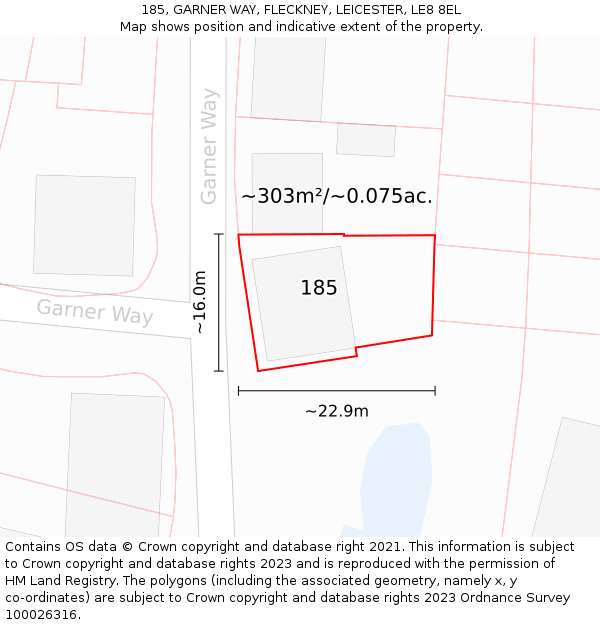 185, GARNER WAY, FLECKNEY, LEICESTER, LE8 8EL: Plot and title map
