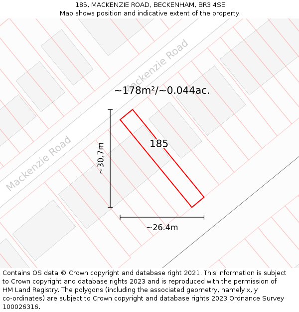 185, MACKENZIE ROAD, BECKENHAM, BR3 4SE: Plot and title map