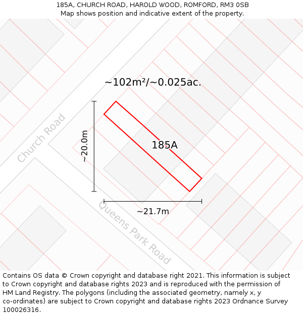 185A, CHURCH ROAD, HAROLD WOOD, ROMFORD, RM3 0SB: Plot and title map