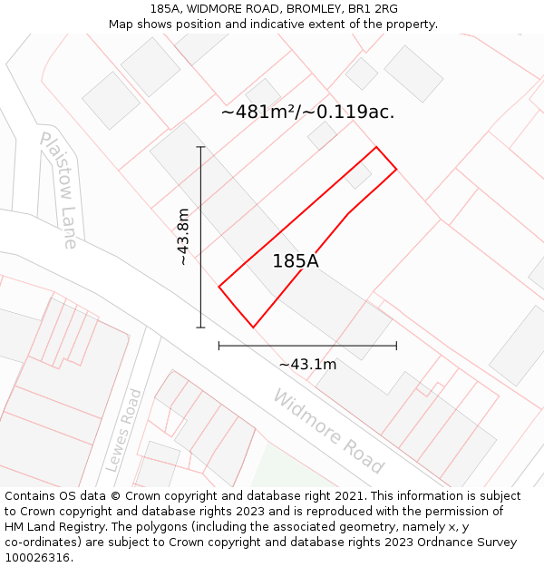 185A, WIDMORE ROAD, BROMLEY, BR1 2RG: Plot and title map