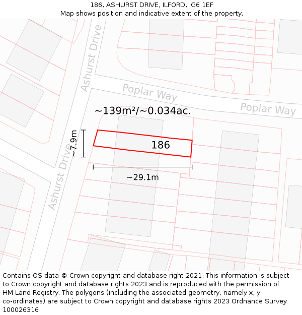 186, ASHURST DRIVE, ILFORD, IG6 1EF: Plot and title map