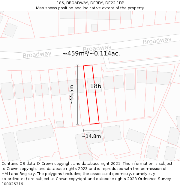 186, BROADWAY, DERBY, DE22 1BP: Plot and title map
