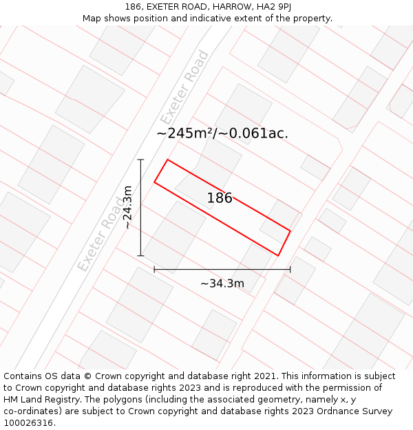 186, EXETER ROAD, HARROW, HA2 9PJ: Plot and title map