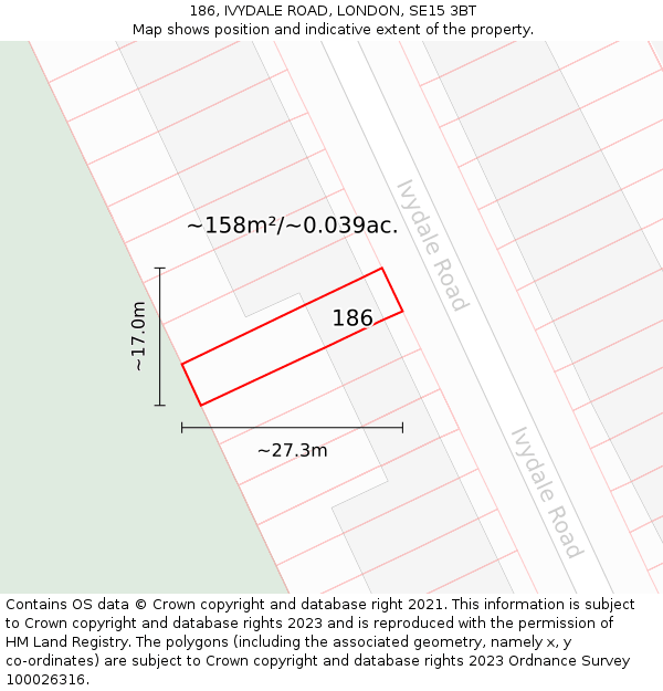186, IVYDALE ROAD, LONDON, SE15 3BT: Plot and title map