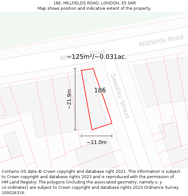 186, MILLFIELDS ROAD, LONDON, E5 0AR: Plot and title map
