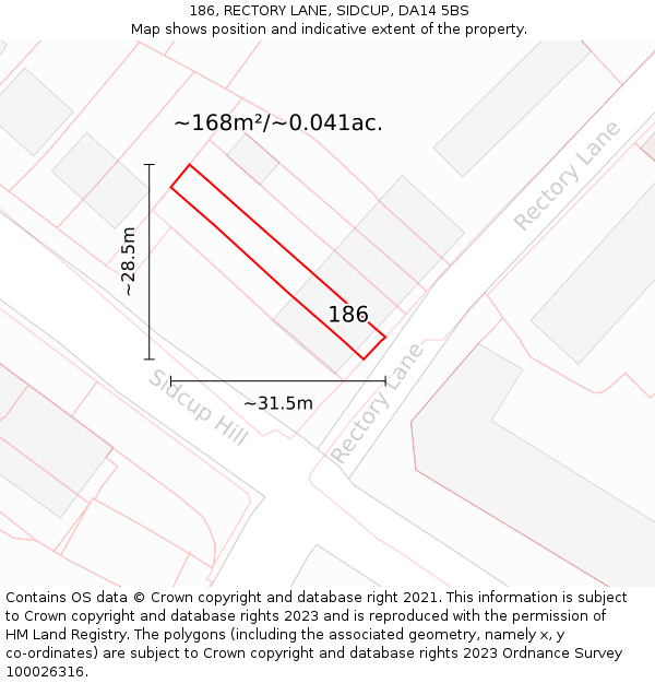 186, RECTORY LANE, SIDCUP, DA14 5BS: Plot and title map