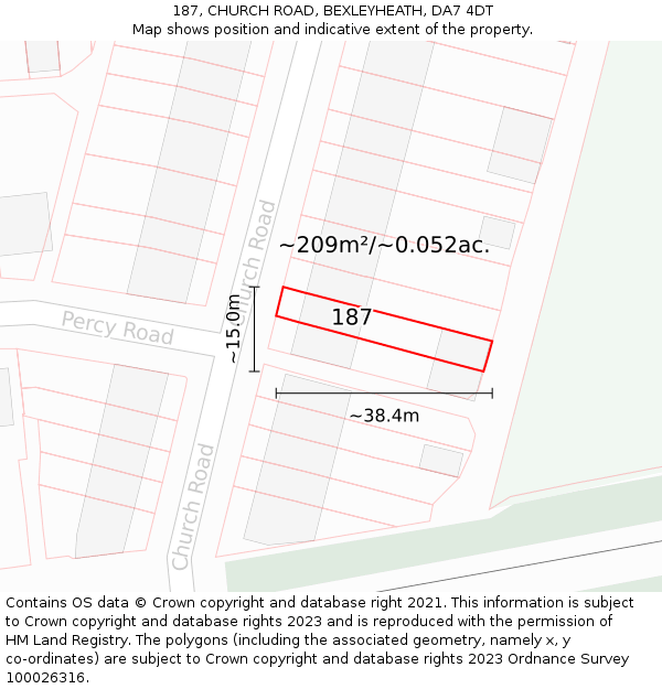 187, CHURCH ROAD, BEXLEYHEATH, DA7 4DT: Plot and title map