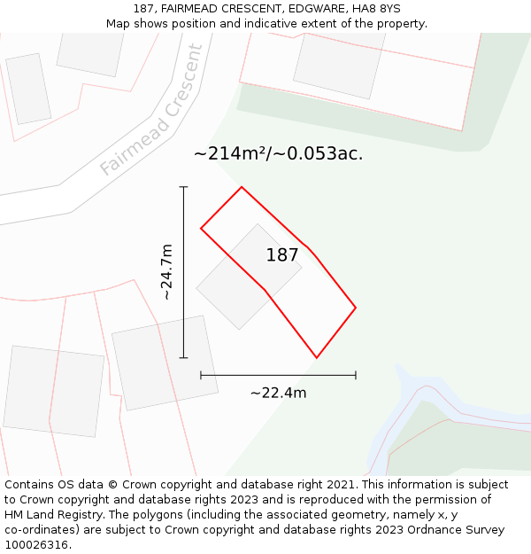 187, FAIRMEAD CRESCENT, EDGWARE, HA8 8YS: Plot and title map