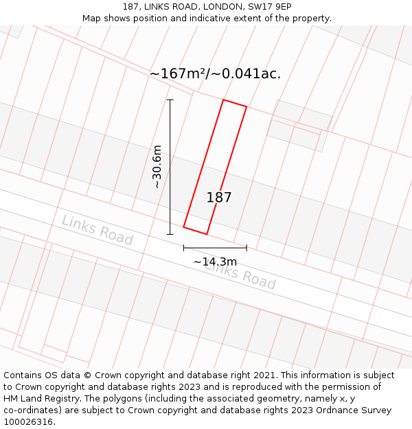 187, LINKS ROAD, LONDON, SW17 9EP: Plot and title map