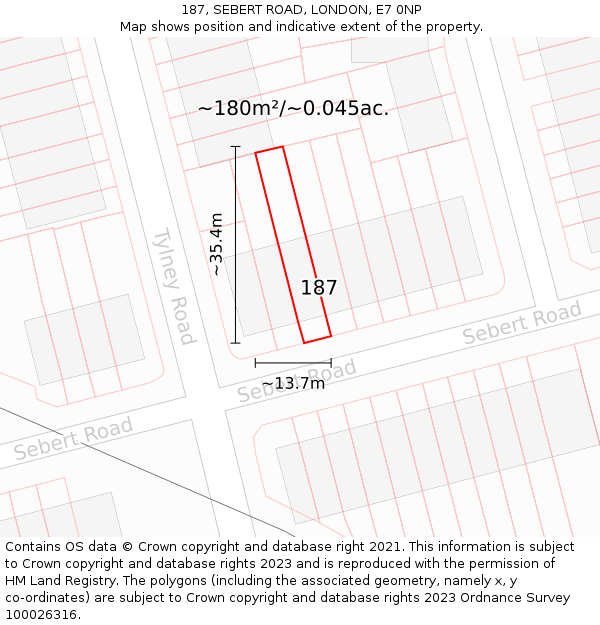 187, SEBERT ROAD, LONDON, E7 0NP: Plot and title map