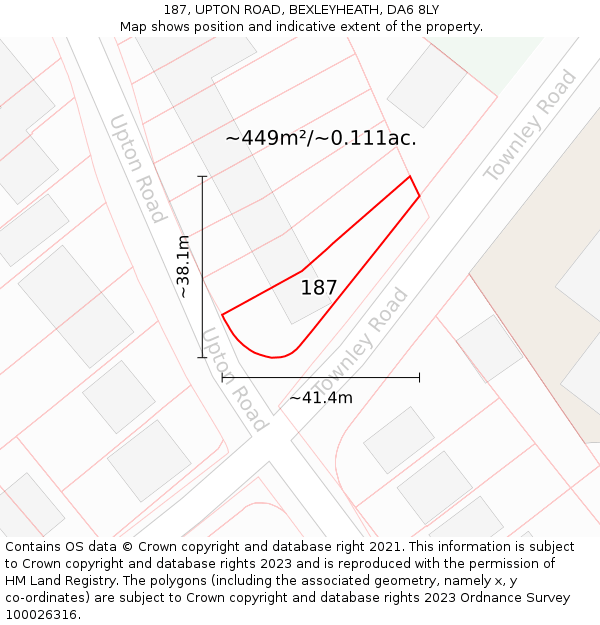 187, UPTON ROAD, BEXLEYHEATH, DA6 8LY: Plot and title map